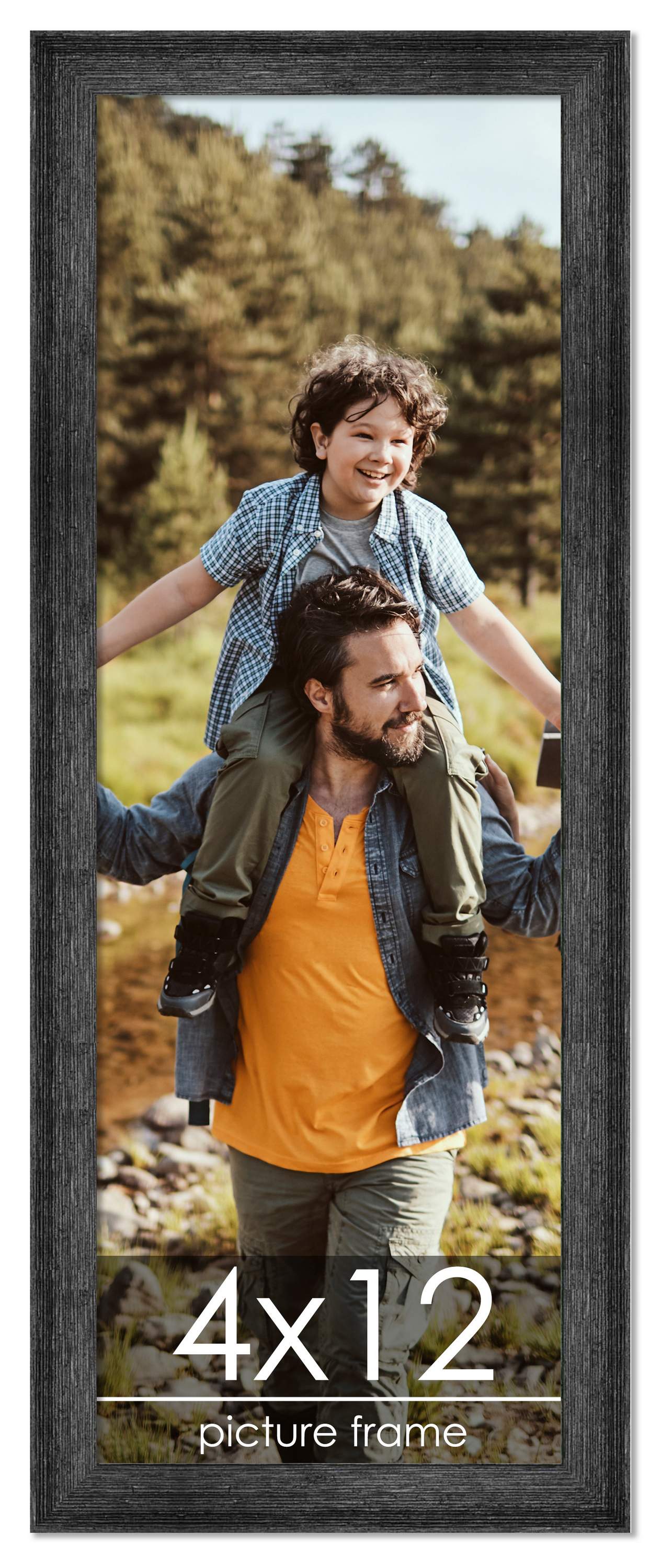 4x12 Wide Barnwood Picture Frame with UV-Resistant Acrylic & Acid Free Backing, Available in 6 Paint Finishes - Grey, Brown, White, and Black