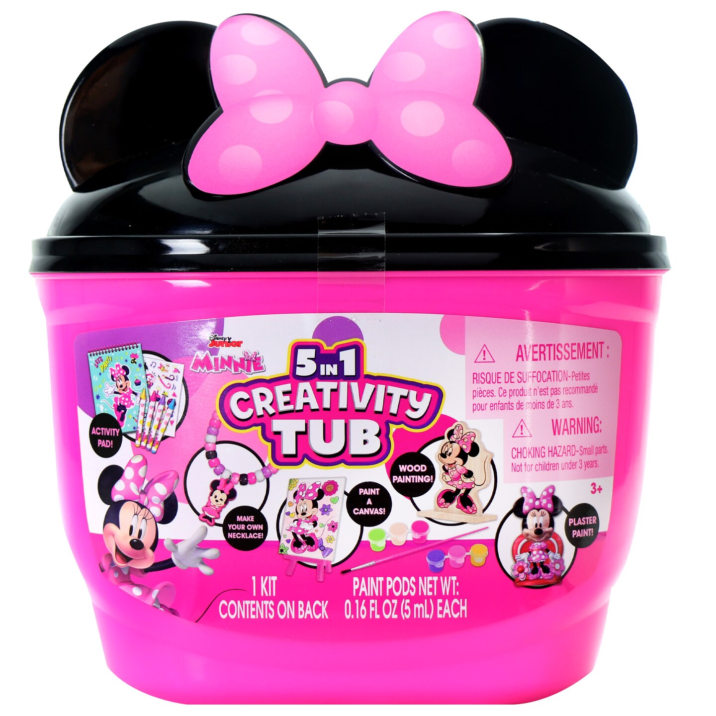Tara Toy: 5-In-1: Creativity Tub - Minnie - Make Your Own Necklace, Canvas-Wood-Plaster Painting, Stickers &#x26; Coloring, Disney Junior, Kids Ages 3+