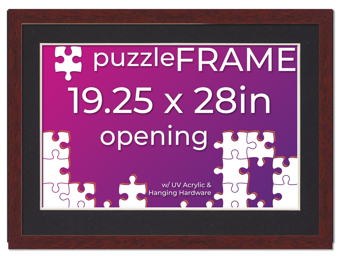 Brown Wood Puzzle Frame Kit with Glue Sheets, Black Mat, Backing, UV Acrylic - Available in 20 Popular Sizes