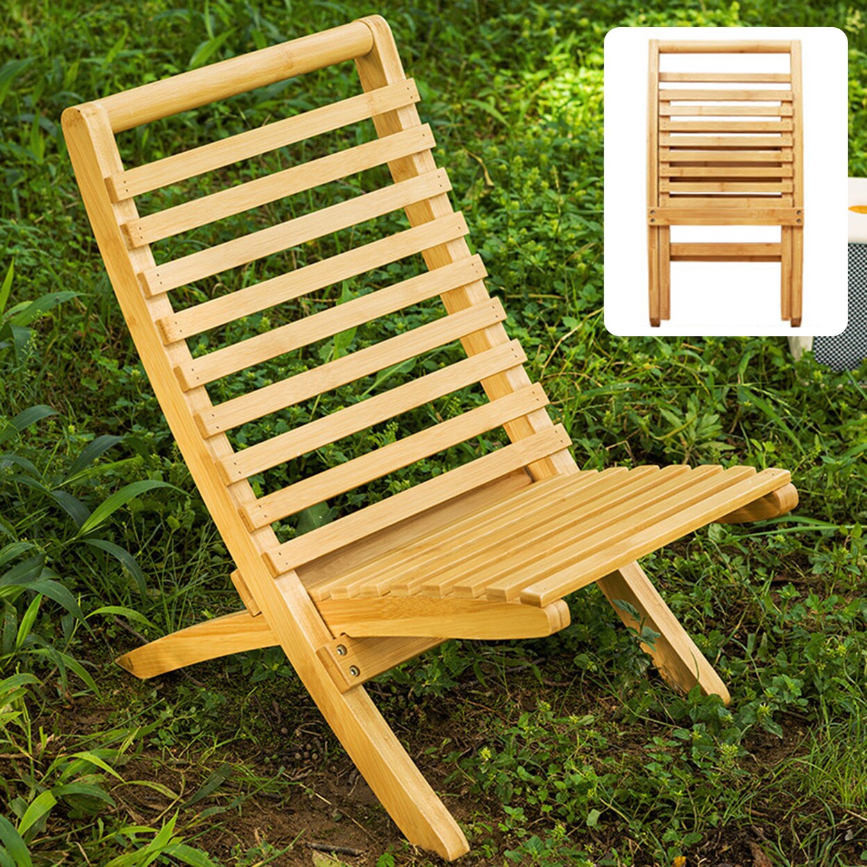 Outdoor Folding Moon Chair Ergonomic Heavy Duty Bamboo Lightweight Portable Camping Picnic Backpacking Hiking Beach