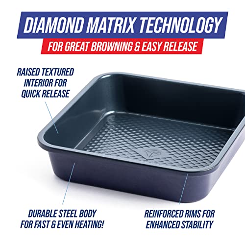 Bakeware Diamond Infused Ceramic Nonstick, 8&#x22; Square Cake Baking Pan, Dishwasher and Freezer Safe, PFAS-Free, Blue
