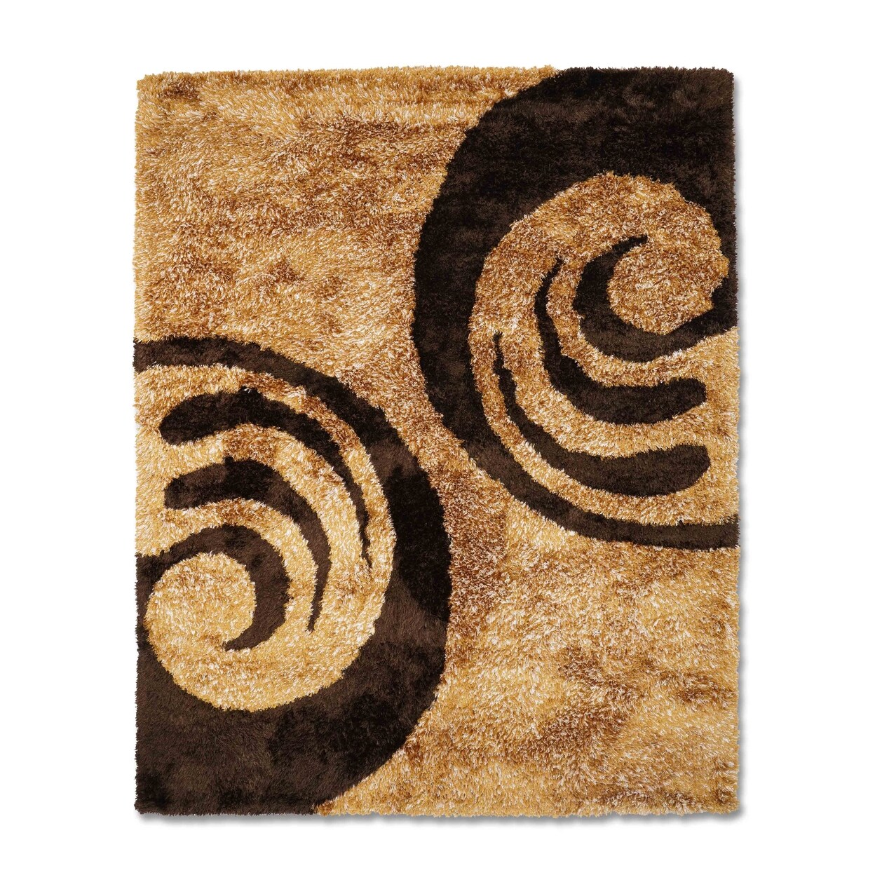 Rugsotic Hand Tufted Shag Polyester Area Rug 8X10 Contemporary Gold Brown K00048