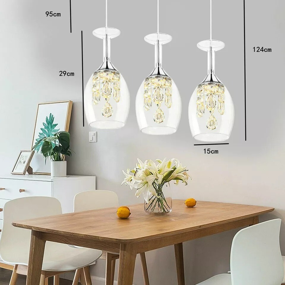 Modern Wine Glass Crystal Pendant Light Dining Room Chandelier LED Ceiling Light