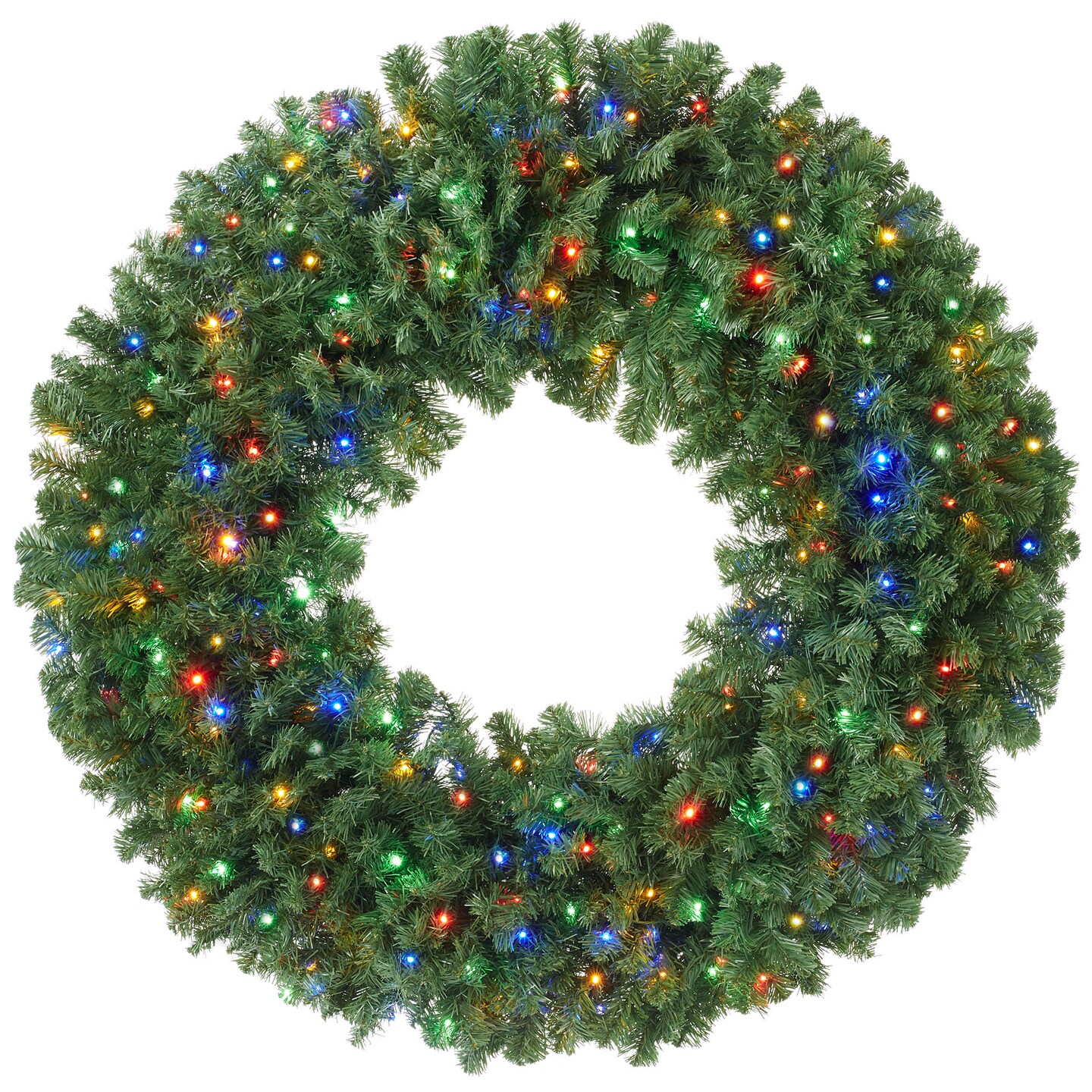 Casafield Pre-Lit Artificial Christmas Wreath for Front Door, Window or Mantel, Green Fir with Multicolor Lights Indoor/Outdoor Holiday Decor, 60 Inches