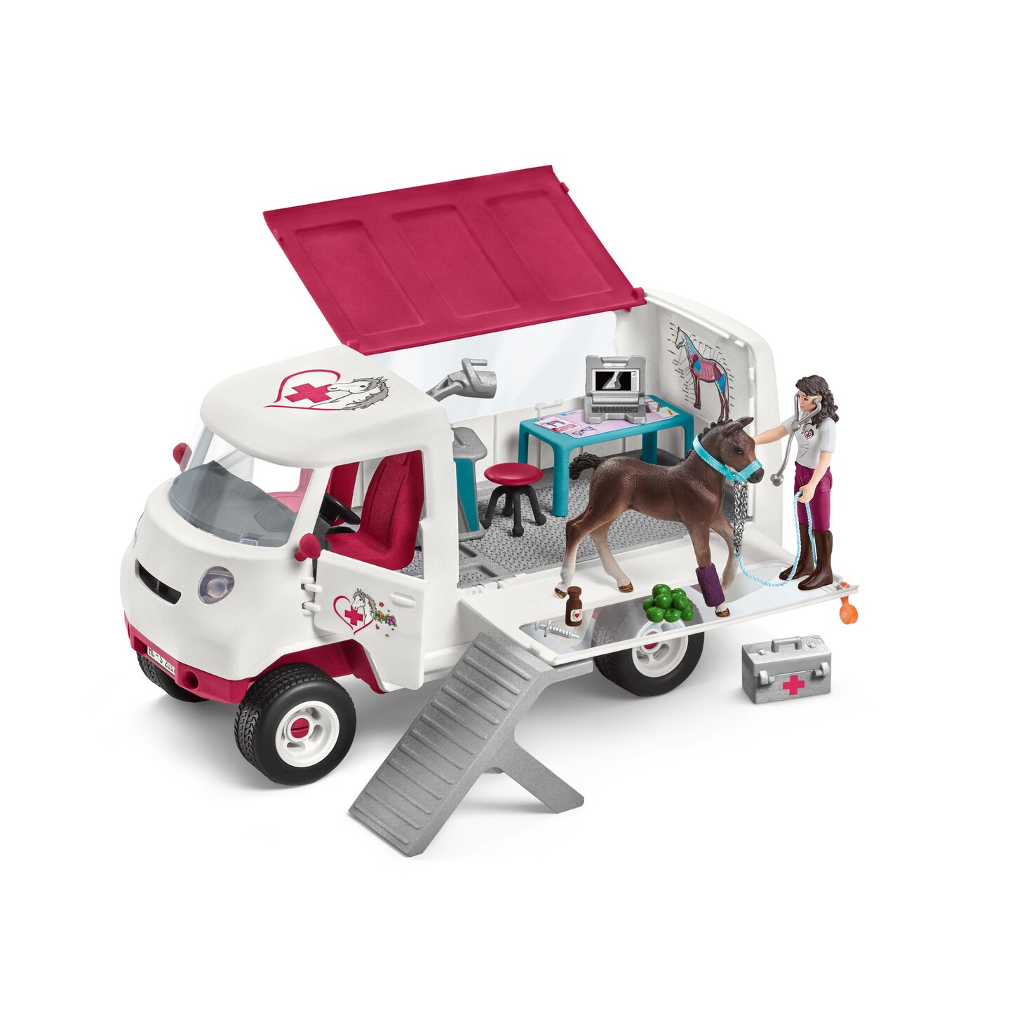 Schleich Horse Club: Mobile Vet w/ Hanoverian Foal - Playset, Horse Equine Vet with X-Ray Kit, Veterinarian Van Vehicle, Figurines, Toy Kids Ages 5+