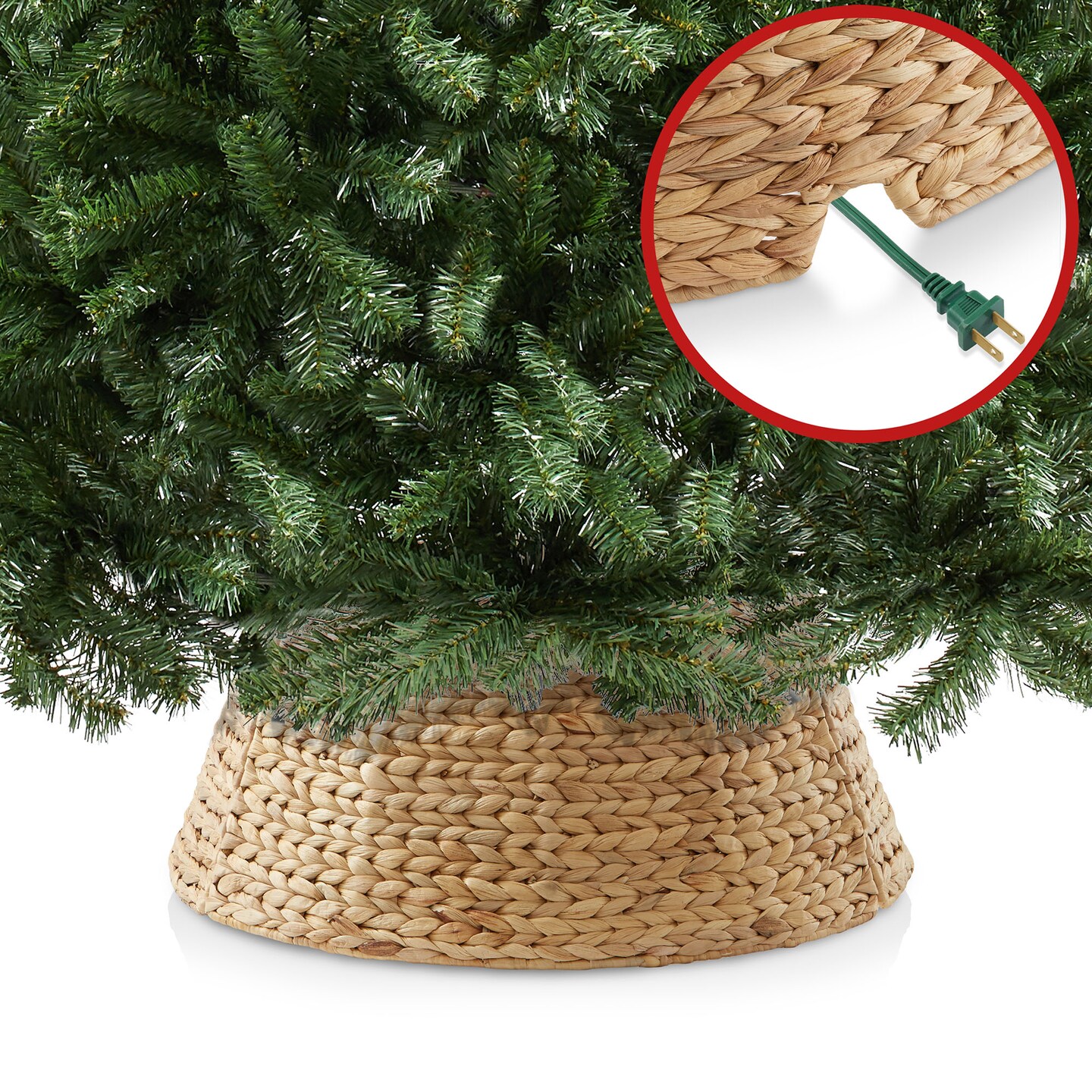 Casafield Christmas Tree Collar, Woven Water Hyacinth Tree Base Cover with Cord Cut Out