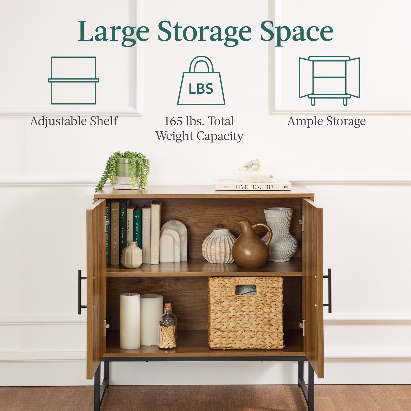 Best Choice Products 2-Door Slatted   Storage Cabinet, Accent Furniture w/ Non-Scratch Foot Pads