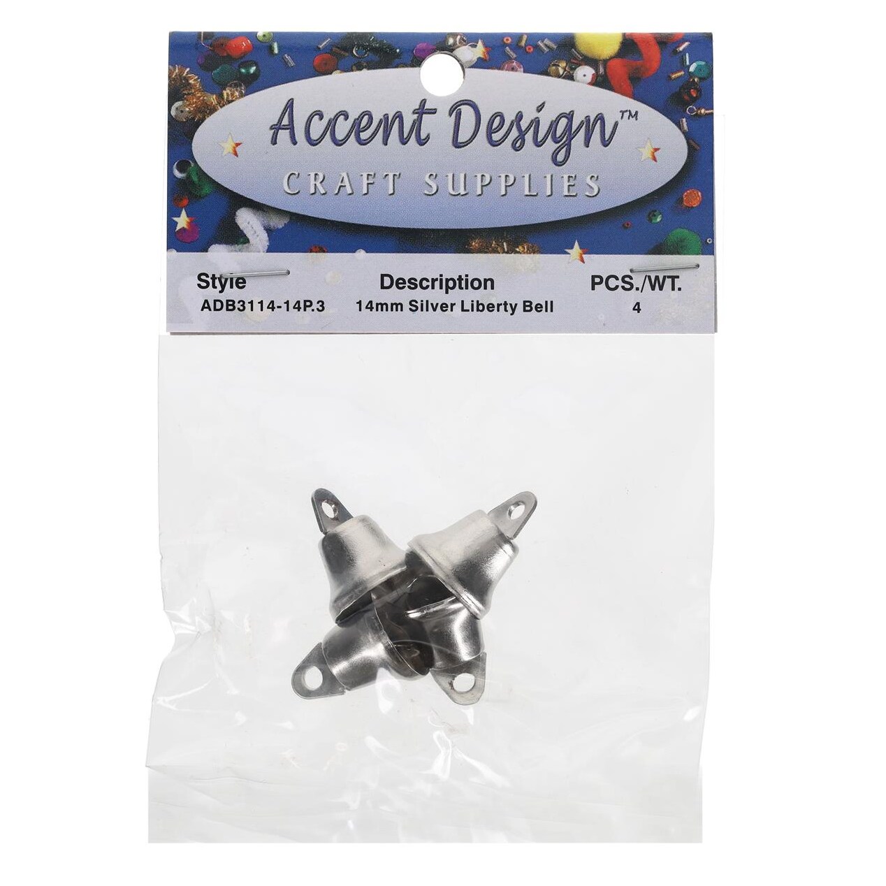PA Essentials Liberty Bell 14mm 4pc Silver &#x2013; Small Bells That Ring, Mini &#x26; Tiny Bells for Crafts, Decorative Liberty Bell, Craft Bells for DIY &#x26; Holiday Decorations