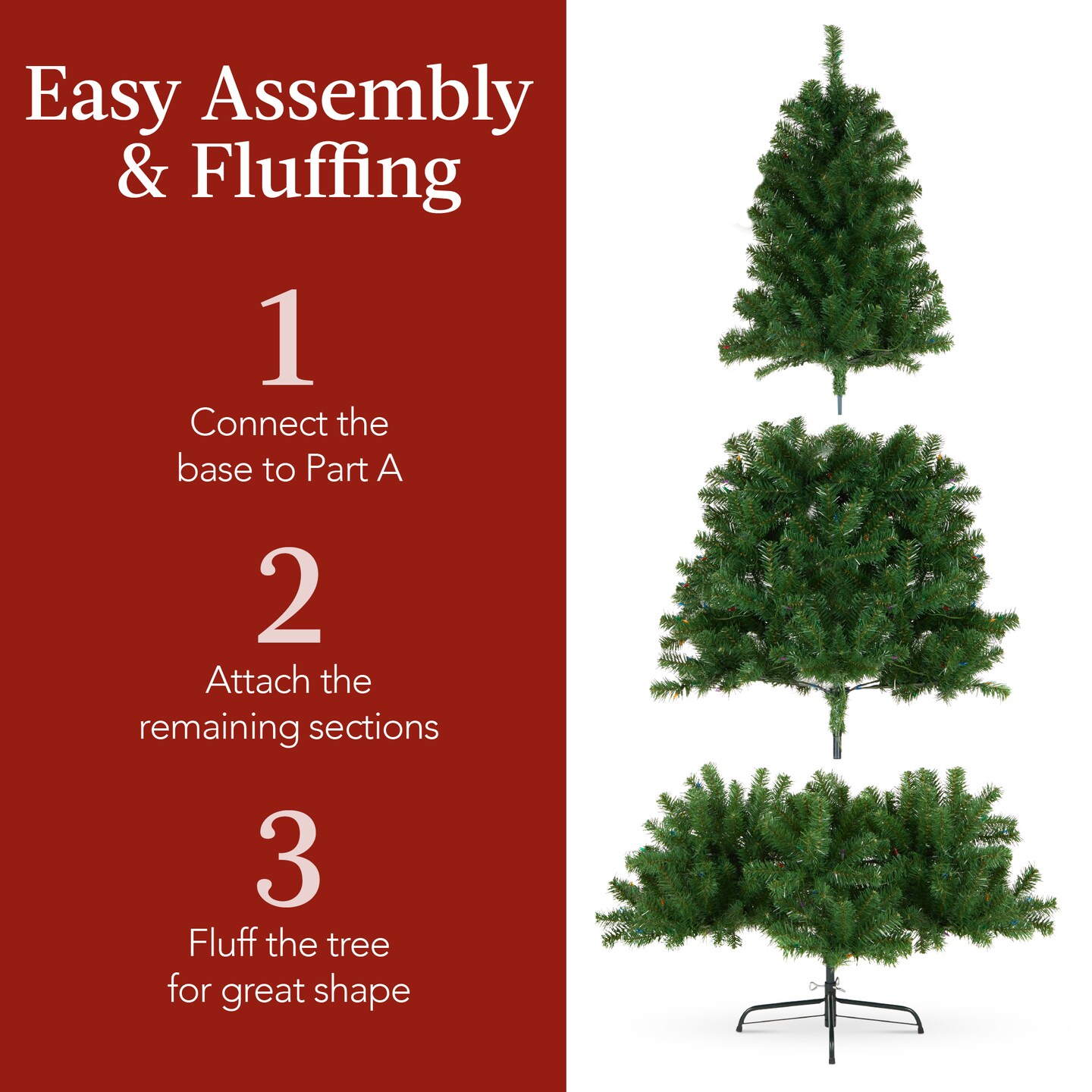 Best Choice Products Pre-Lit Spruce Hinged Artificial Christmas Tree w/ Multicolored Lights, Foldable Stand