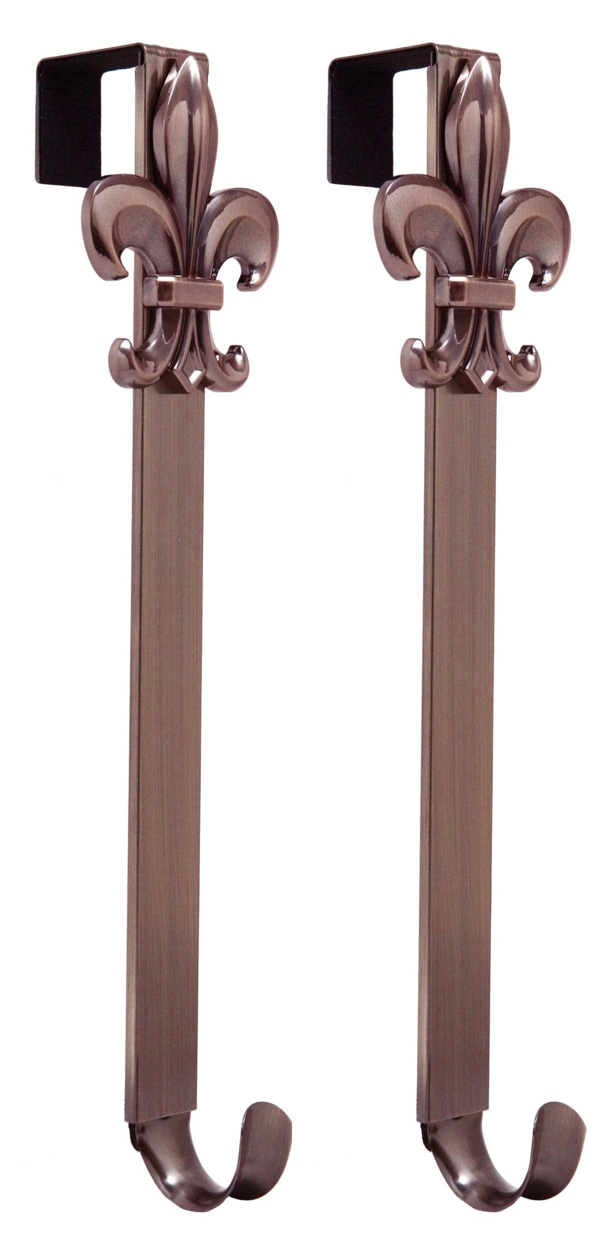 Haute Decor Adapt Adjustable Length Wreath Hanger with Removable Icon (2-Pack - Oil-Rubbed Bronze - Fleur de lis)