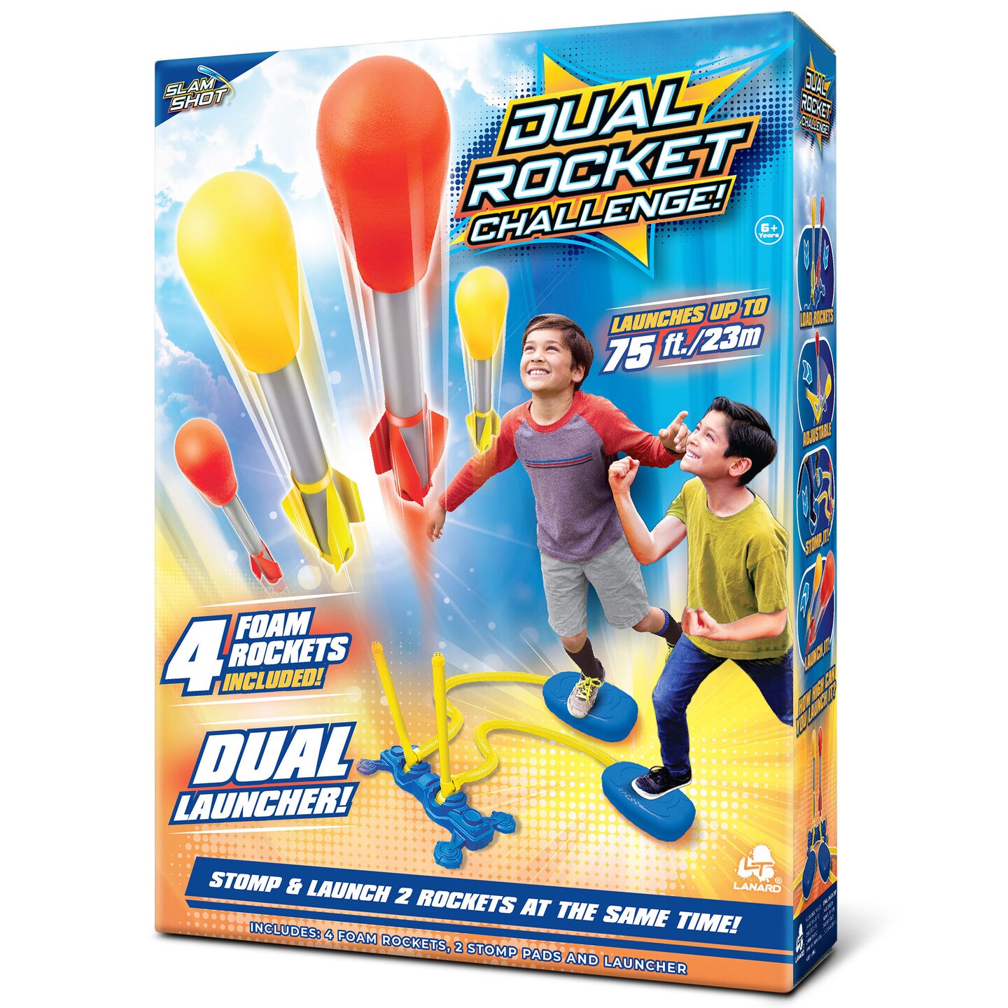 Lanard: Slam Shot Dual Challenge Air Powered Rocket - Outdoor Flying Toy, 4 Foam Rockets, Launcher &#x26; Stomp Pad, Soars Up To 75 Feet, Play, Kids Age 6+