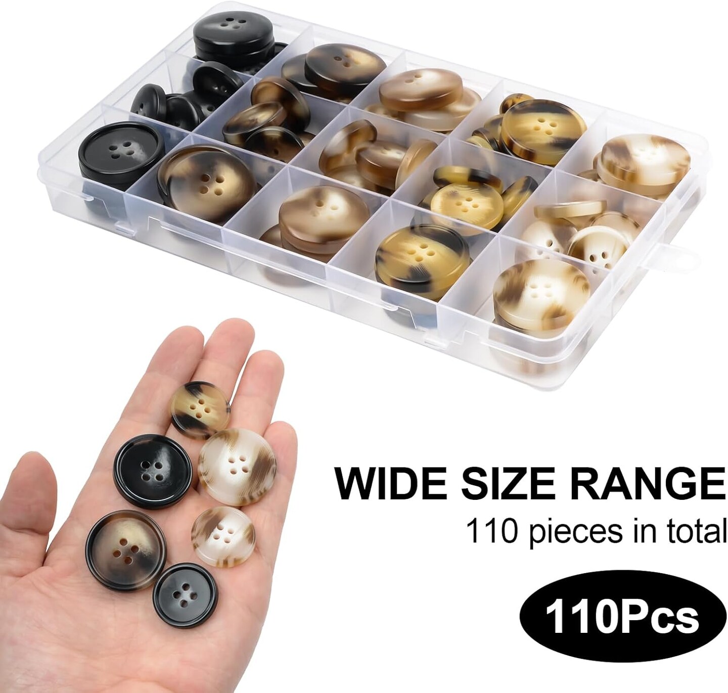 110Pcs Mixed Sewing Buttons, 4-Hole Craft Round Blazer Buttons