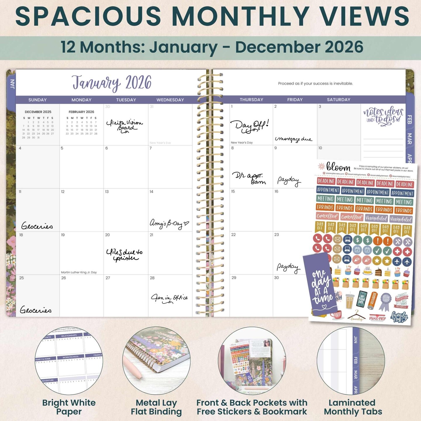bloom daily planners 2026 Soft Cover Weekly &#x26; Monthly Planner, 8.5&#x22; x 11&#x22;, Wildflower Mountainside