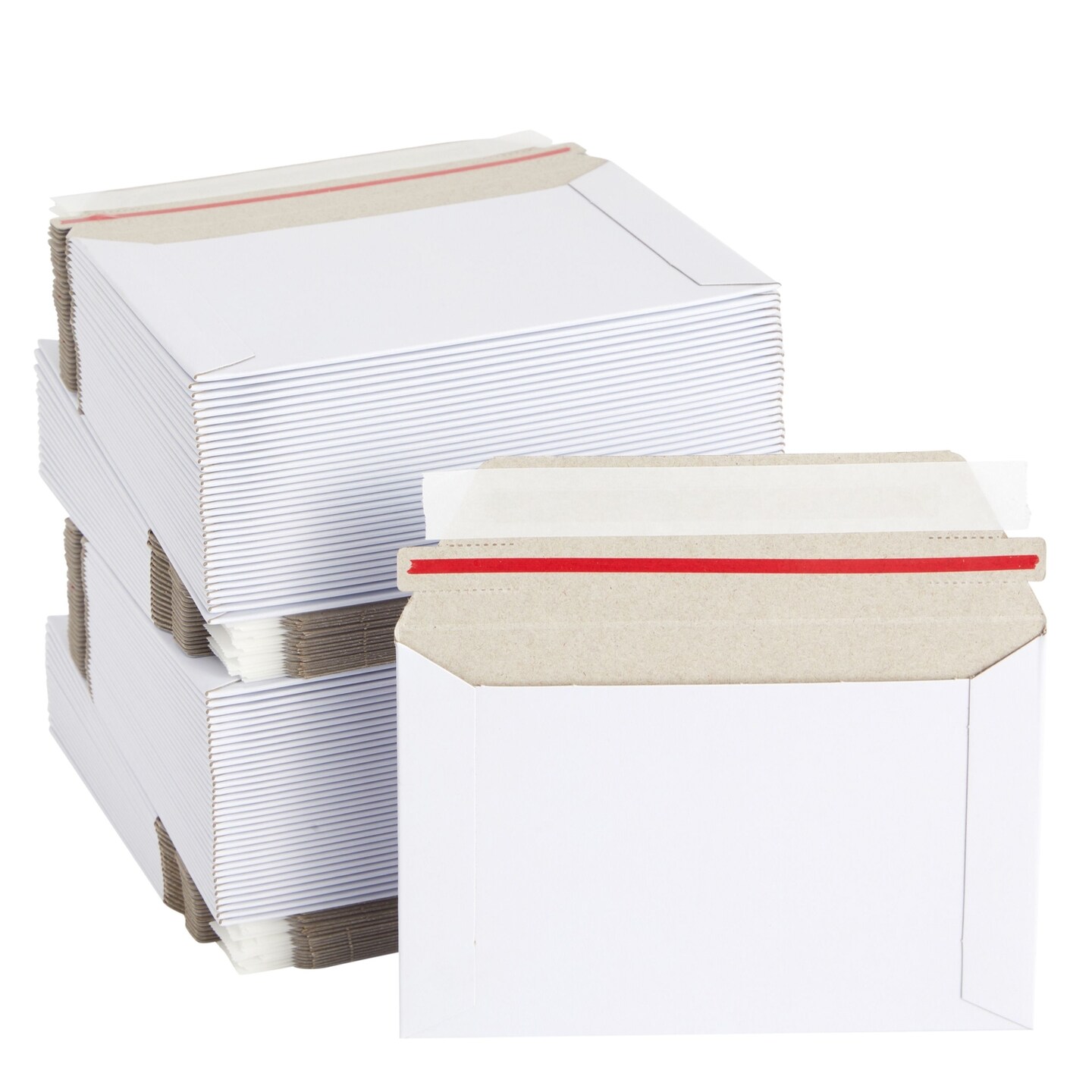 Mailing Envelopes - 6.5 x 4.5 in, White, 100 Count, Flat Peel & Seal - Thick Cardboard Envelopes, Photo Mailers & Trading Card Mailers
