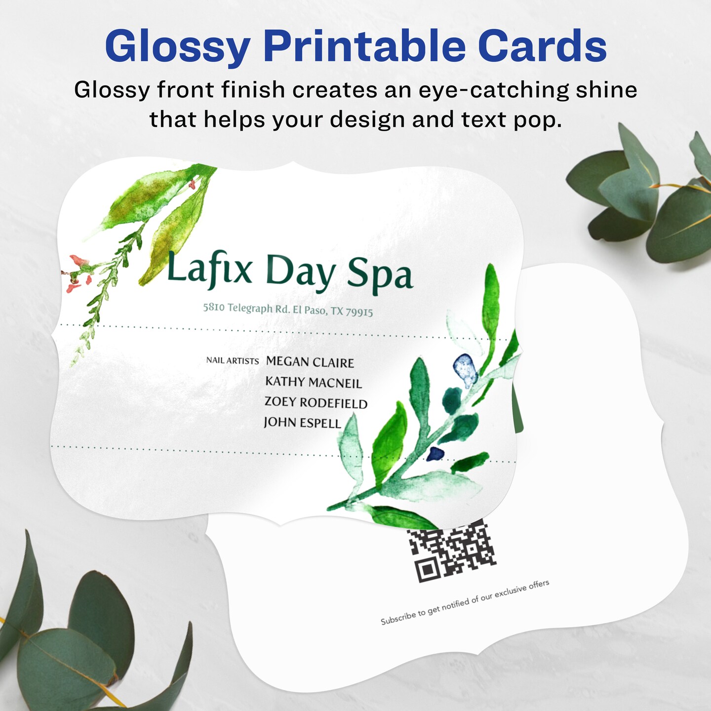 Avery 4-1/4&#x22; x 5-1/2&#x22; Rectangle Flourished Edge, Glossy White Postcards