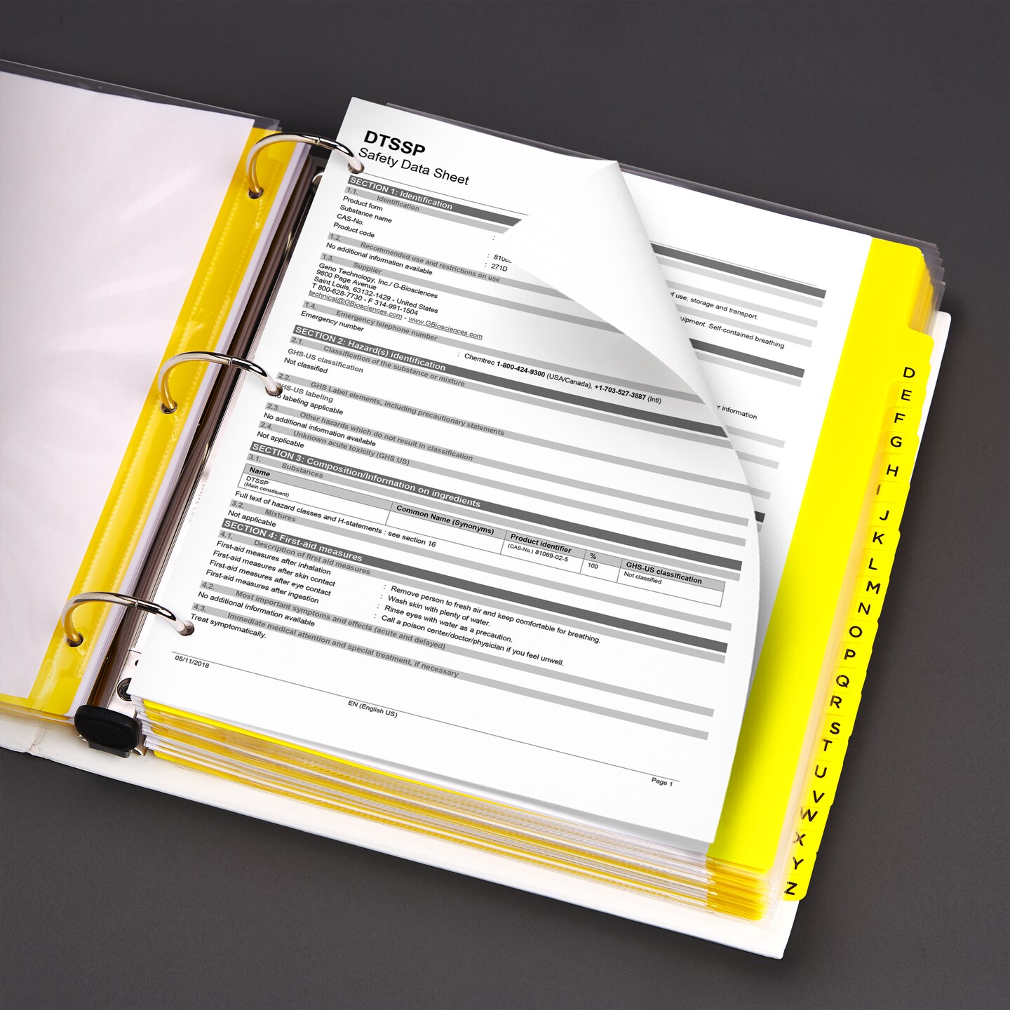 Avery Heavy-Duty Industrial SDS Binder, 3&#x22; One-Touch Rings, 670-Sheet Capacity, Yellow/Red Border (18952)