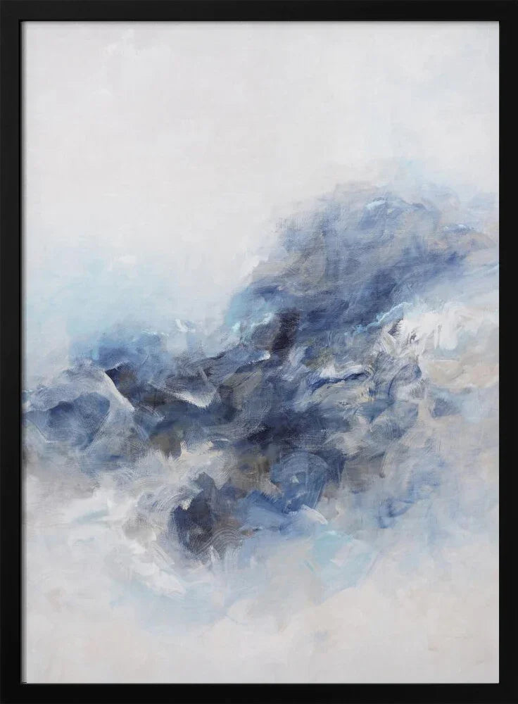 Framed 24x36 Expressionist Blue Abstract Art by Françoise Wattré for Home or Office Decor