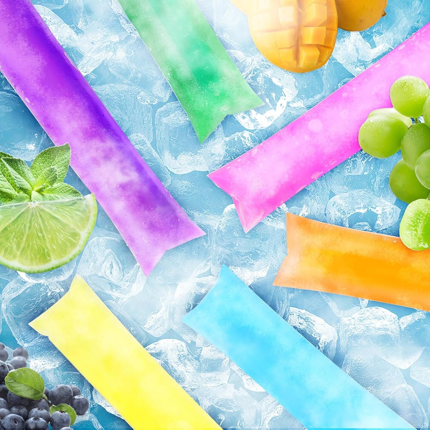 120 Disposable Ice Popsicle Mold Bags, Freezer Tubes with Double Leak-proof Zip Seals 6 Vibrant Colors Soft PE Material Easy to Fill for Snacks Yogurt Juice Fruit Ice Pops with Funnel