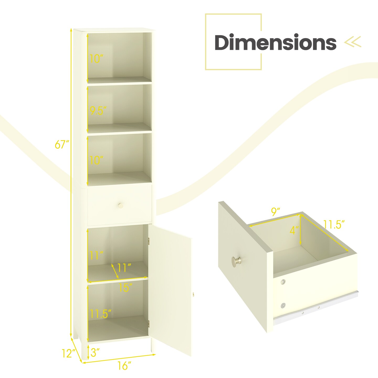 Beige Tall Bathroom Storage Cabinet Narrow MDF with Drawer Shelves and Door