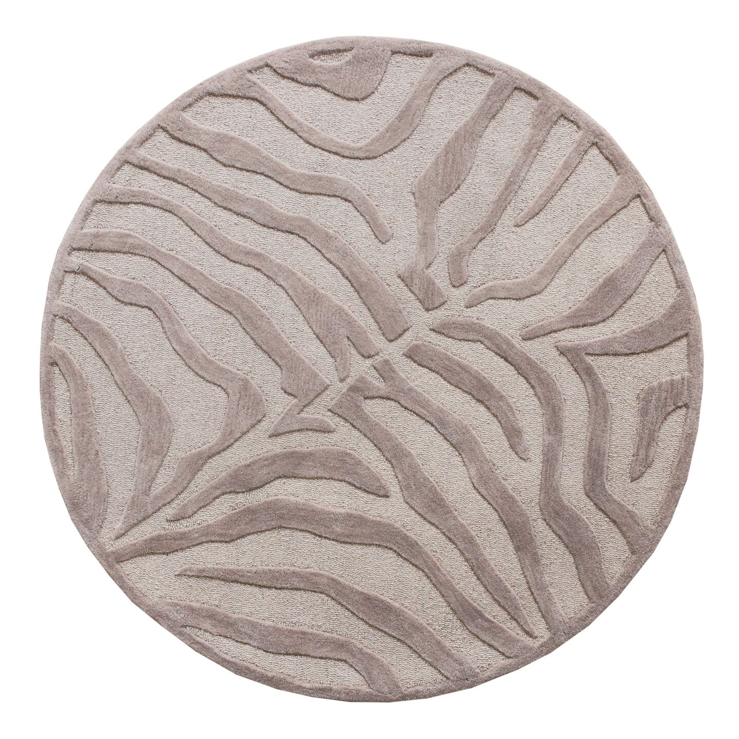 Laddha Home Designs 3' Taupe Brown and Gray Zebra Hand Tufted Round Area Throw Rug