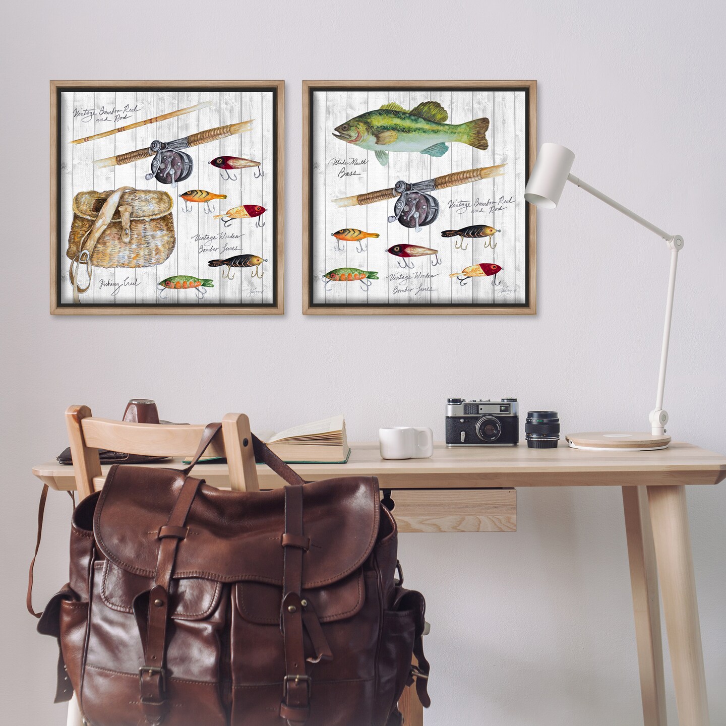 Stupell Industries Vintage Fishing Gear 2 pc Framed Floater Canvas Wall Art Set Design by Patricia Pinto