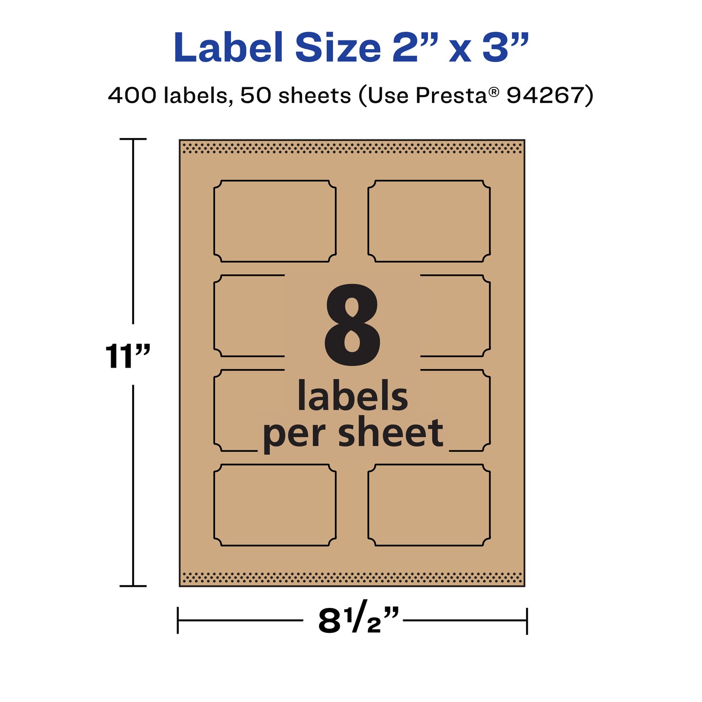 Avery Kraft Brown Rectangle Scalloped Labels with Sure Feed, 2&#x22; x 3&#x22;