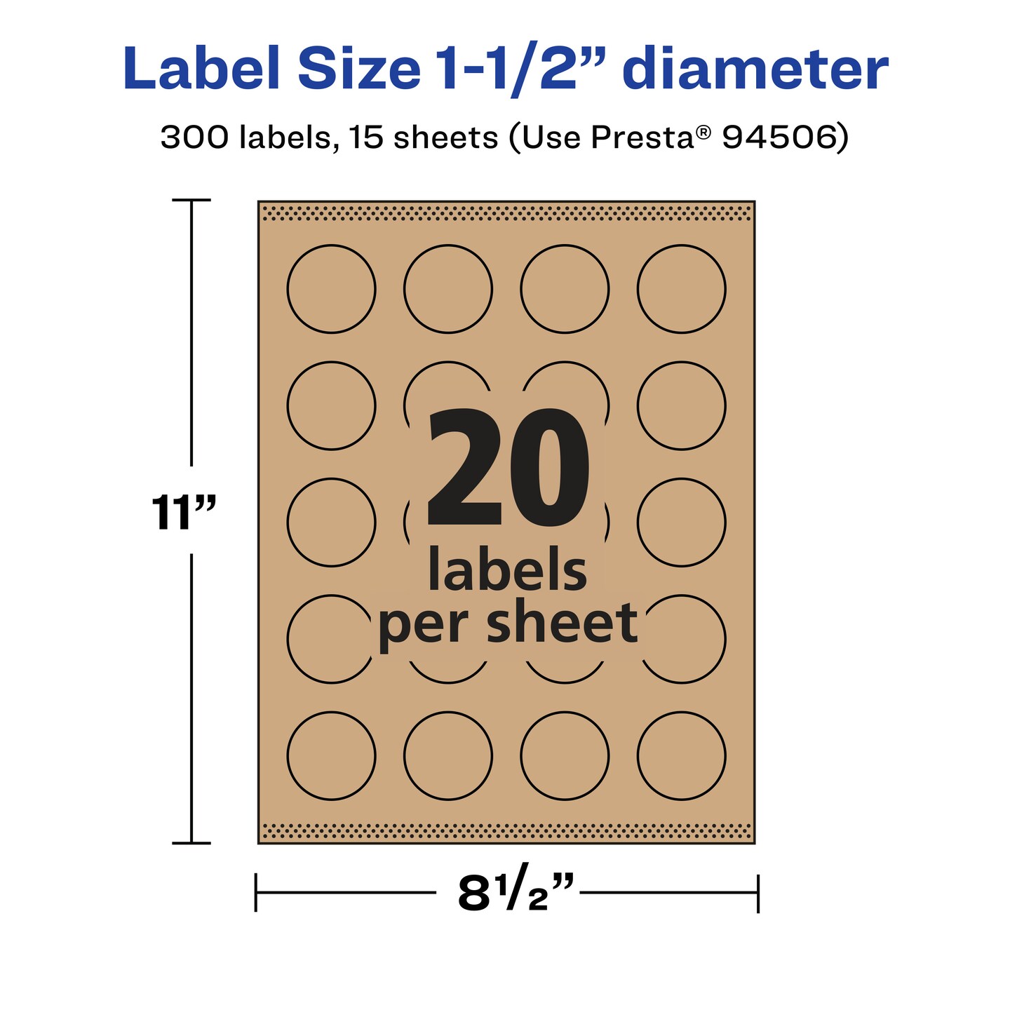 Avery Kraft Brown Round Labels with Sure Feed, 1.5&#x22; diameter