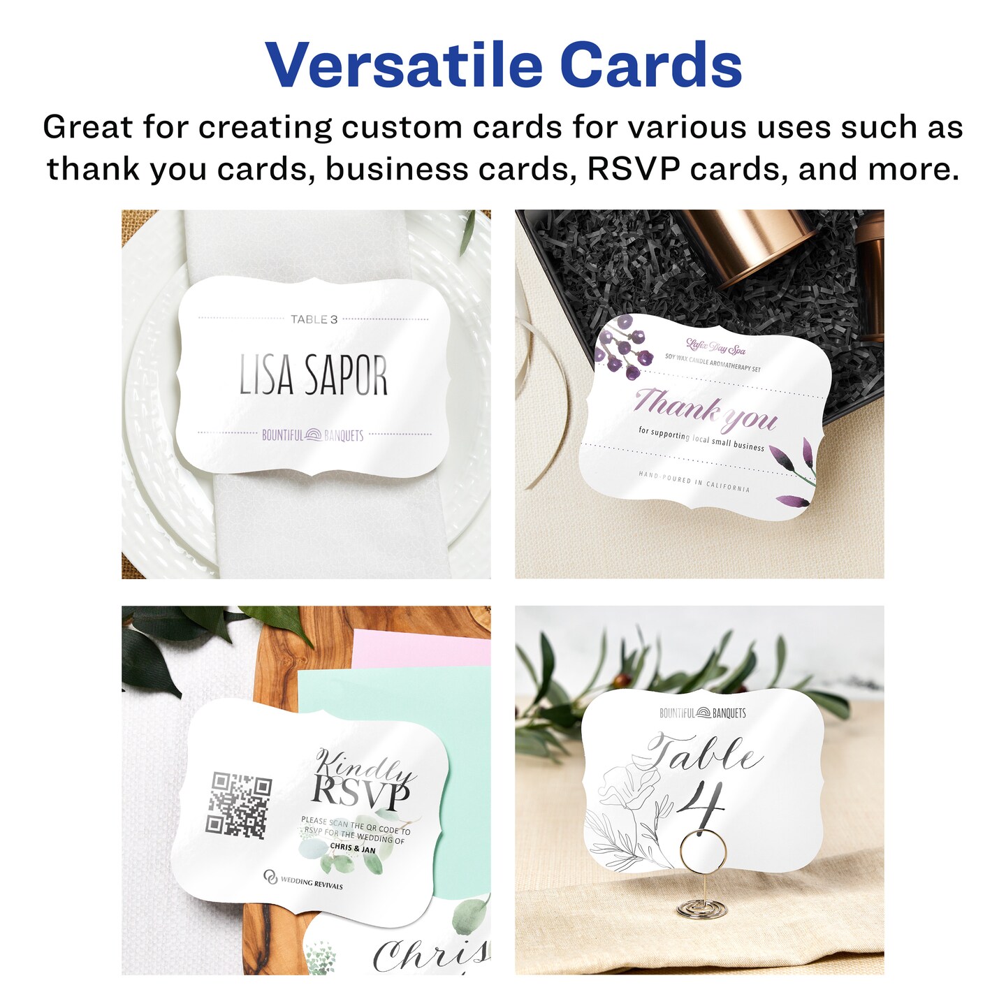 Avery 4-1/4&#x22; x 5-1/2&#x22; Rectangle Flourished Edge, Glossy White Postcards