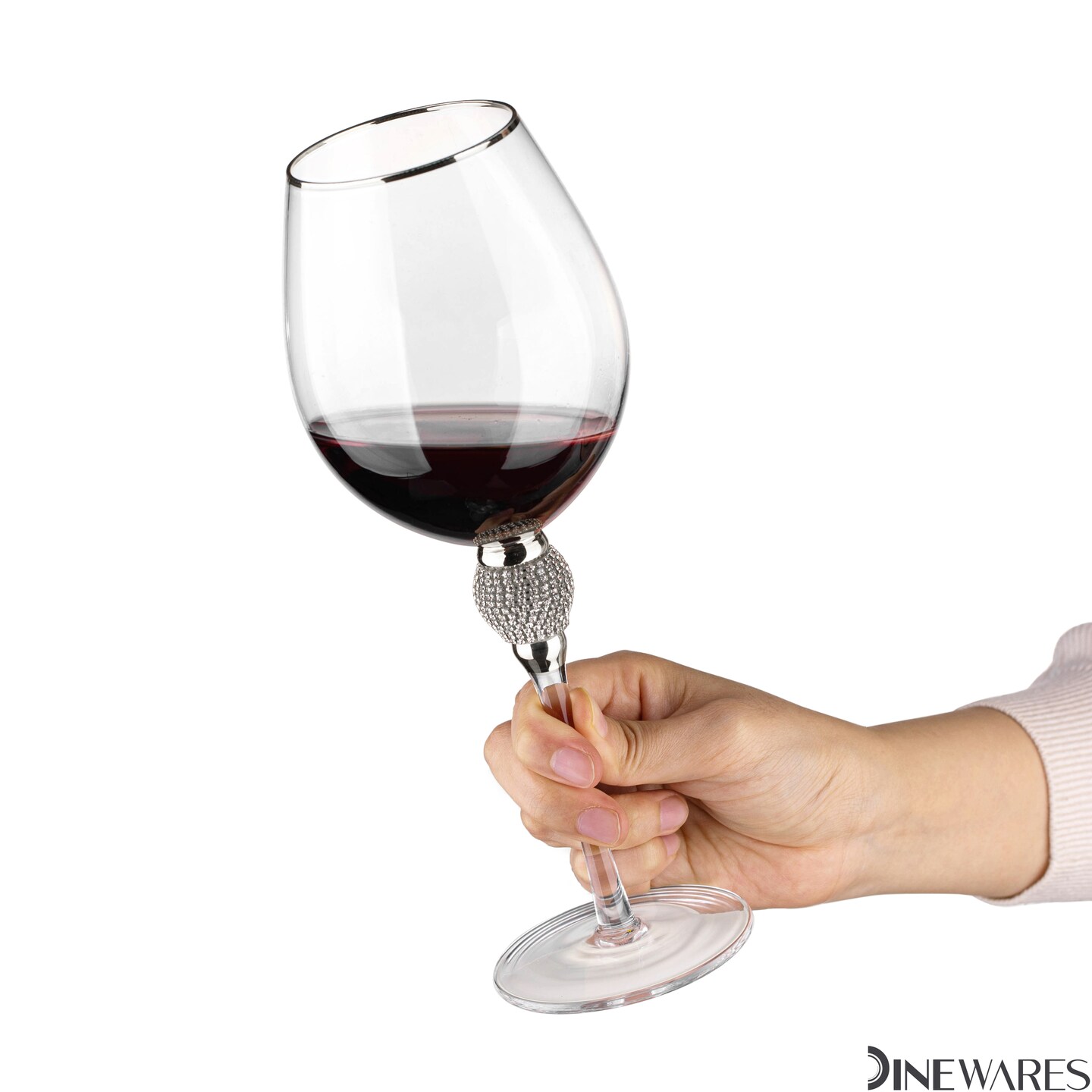 Rimmed Red Wine Glasses with Diamond Rhinestone Accent - 18 oz, 10 Inches Tall - Perfect Toasting Glasses for Bride and Groom, Great for Party, Wedding Anniversary and Special Occasion