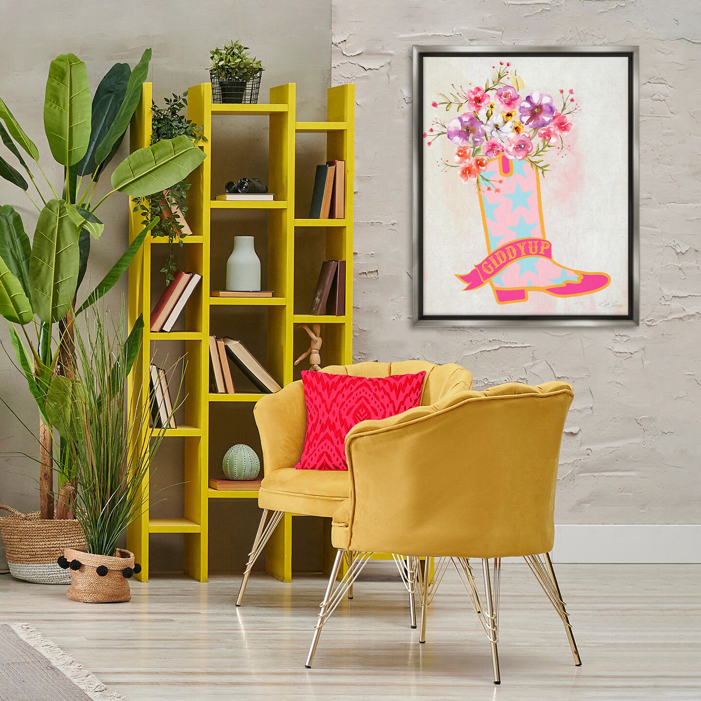 Stupell Industries Giddy Up Floral Cowgirl Framed Floater Canvas Wall Art Design by Stella Chang