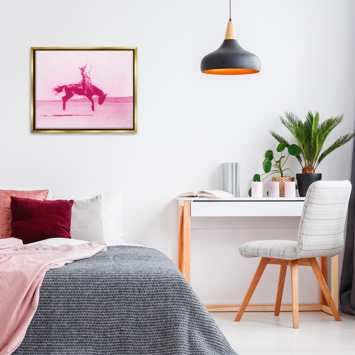 Stupell Industries Pink Galloping Cowgirl Framed Floater Canvas Wall Art Design by Daphne Polselli