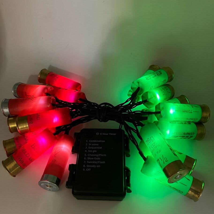 Shotgun Shell Christmas Lights 20ct 8ft, Multiple Color Options
