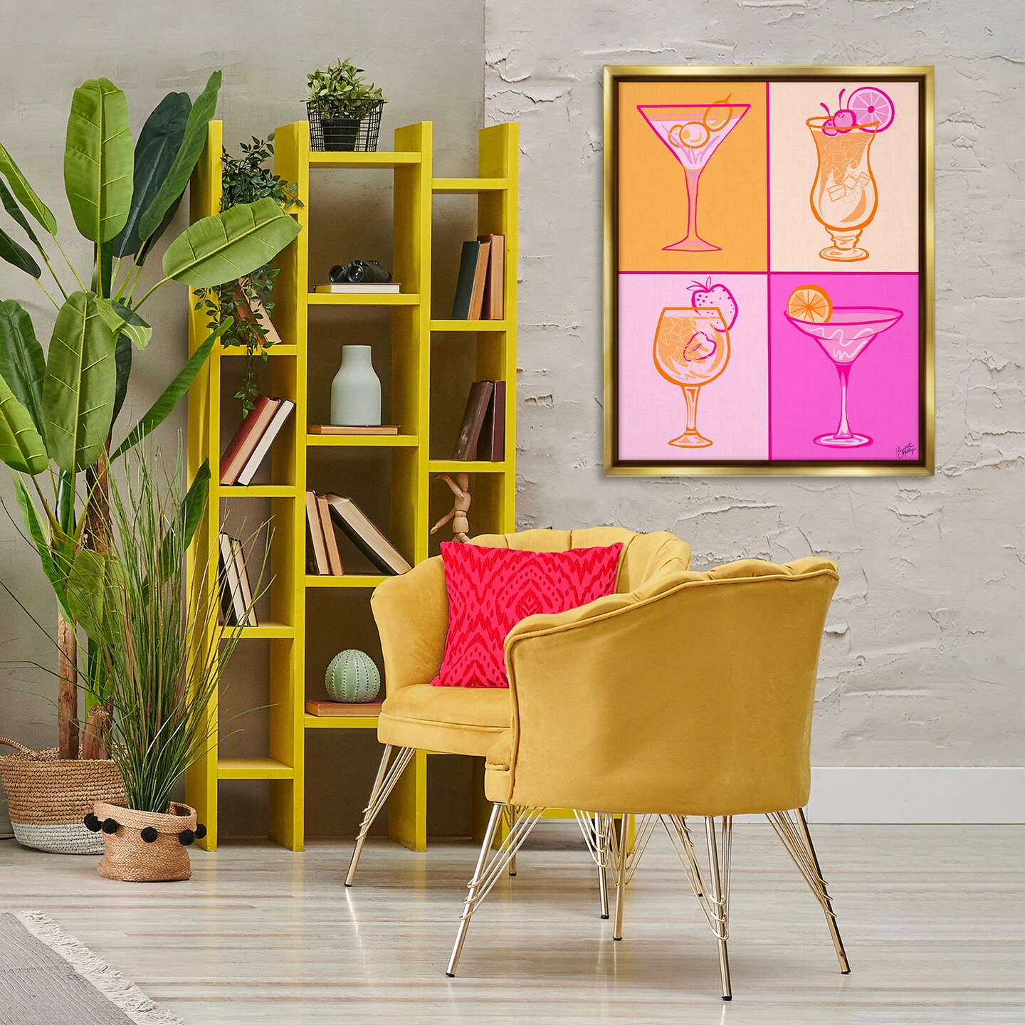 Stupell Industries Pink & Orange Cocktails Framed Floater Canvas Wall Art Design by Elizabeth Medley