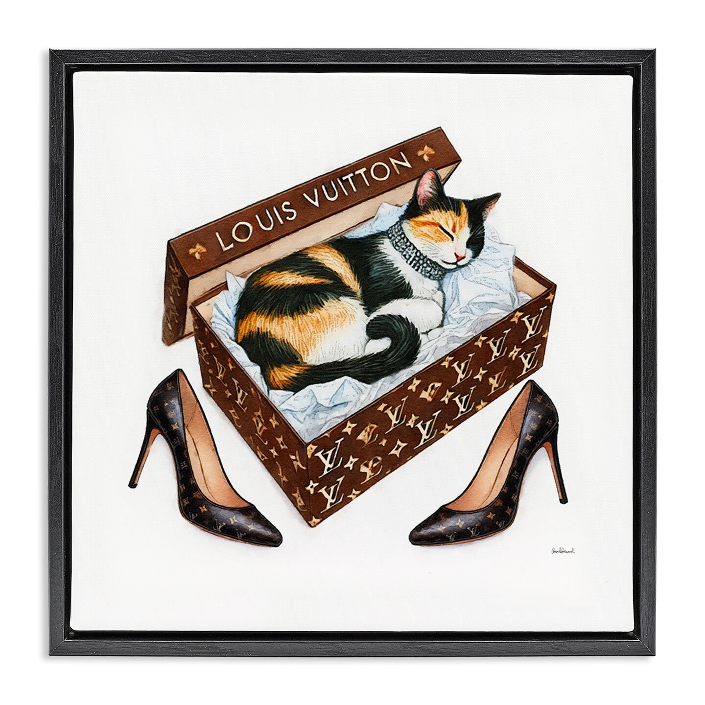 Stupell Industries Kitty Sleeping in Shoebox Framed Floater Canvas Wall Art Design by Amanda Greenwood