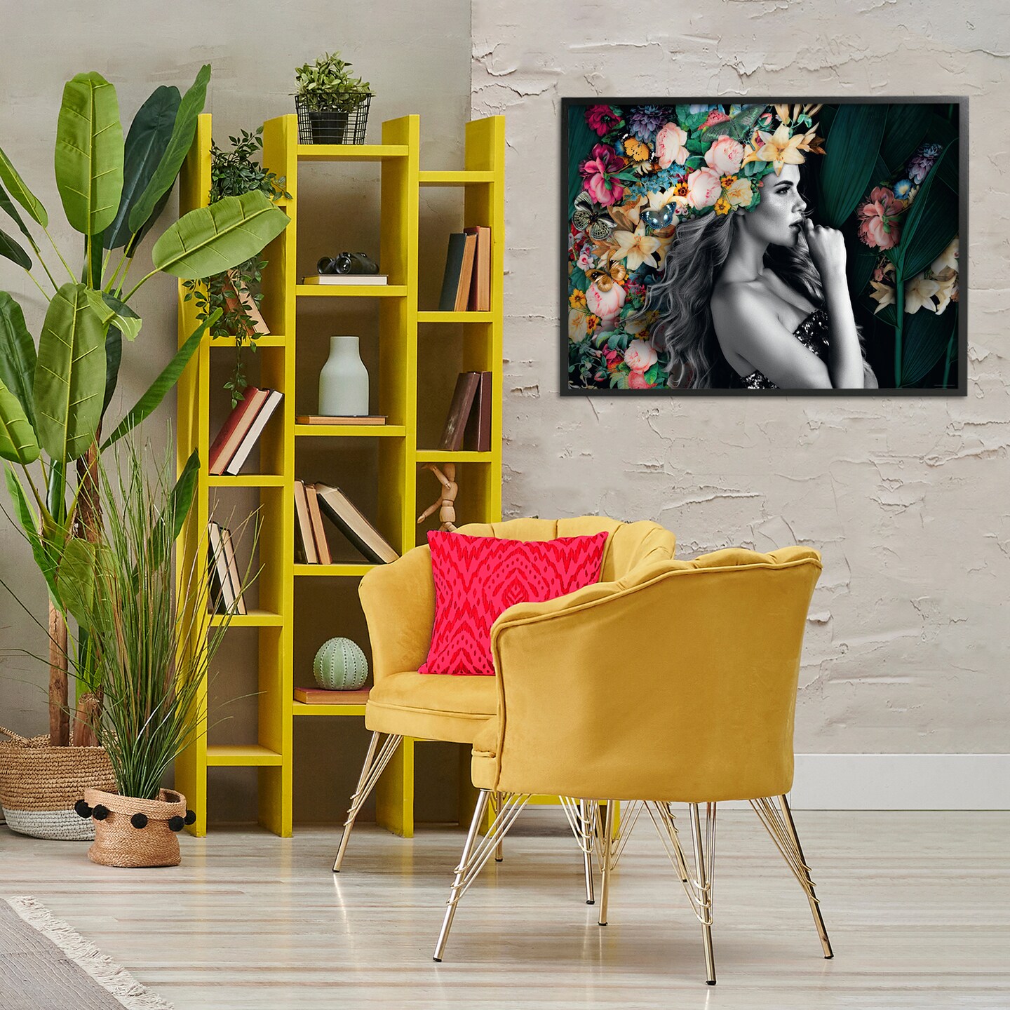 Stupell Industries Woman with Tropical Flowers Framed Giclee Wall Art Design by Reinders