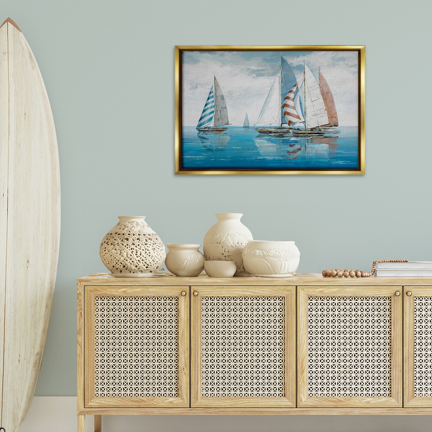 Stupell Industries Maritime Ocean Yachts Framed Floater Canvas Wall Art Design by Max Maxx