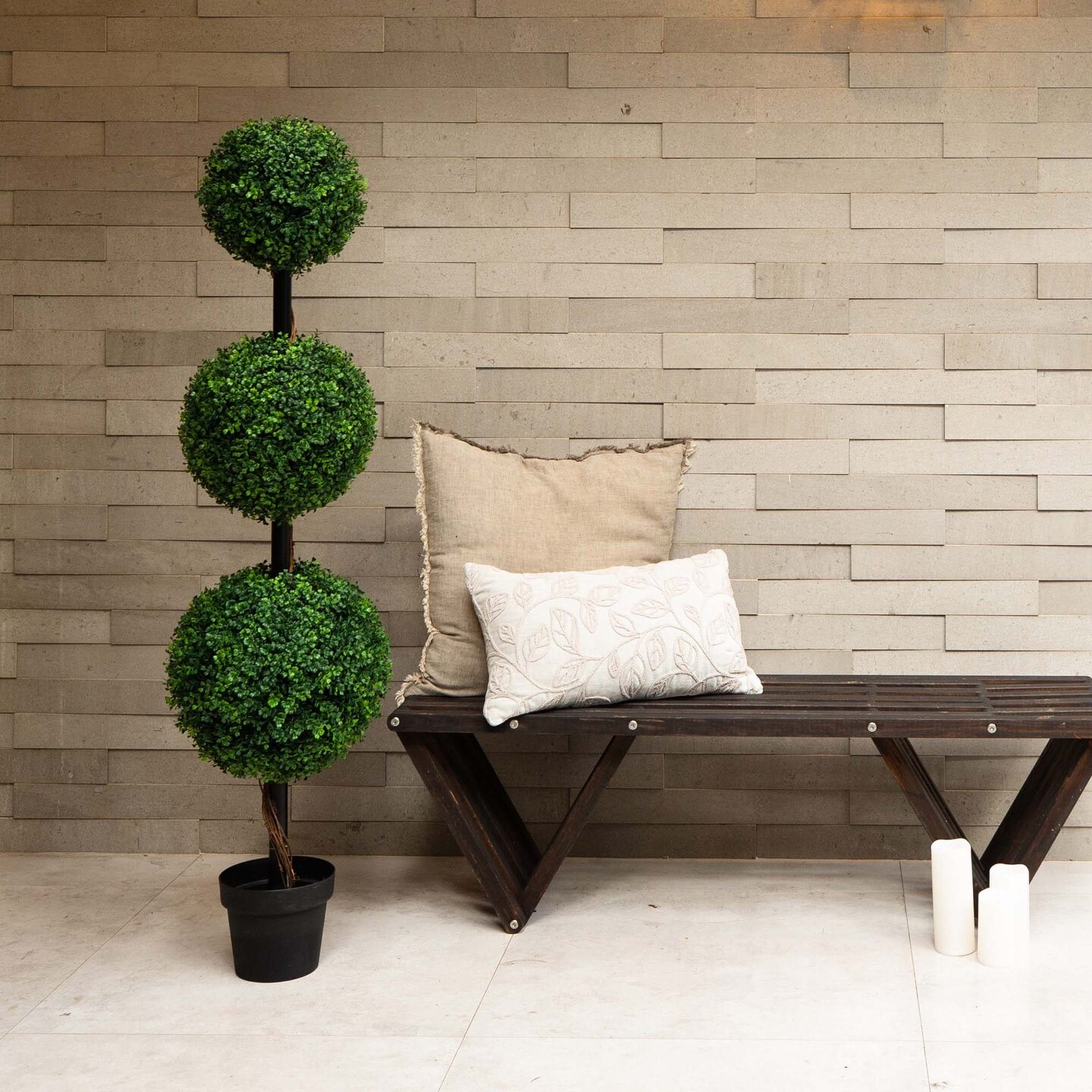 Nearly Natural Potted Triple Ball Boxwood Artificial Topiary Tree - 4&#x27;