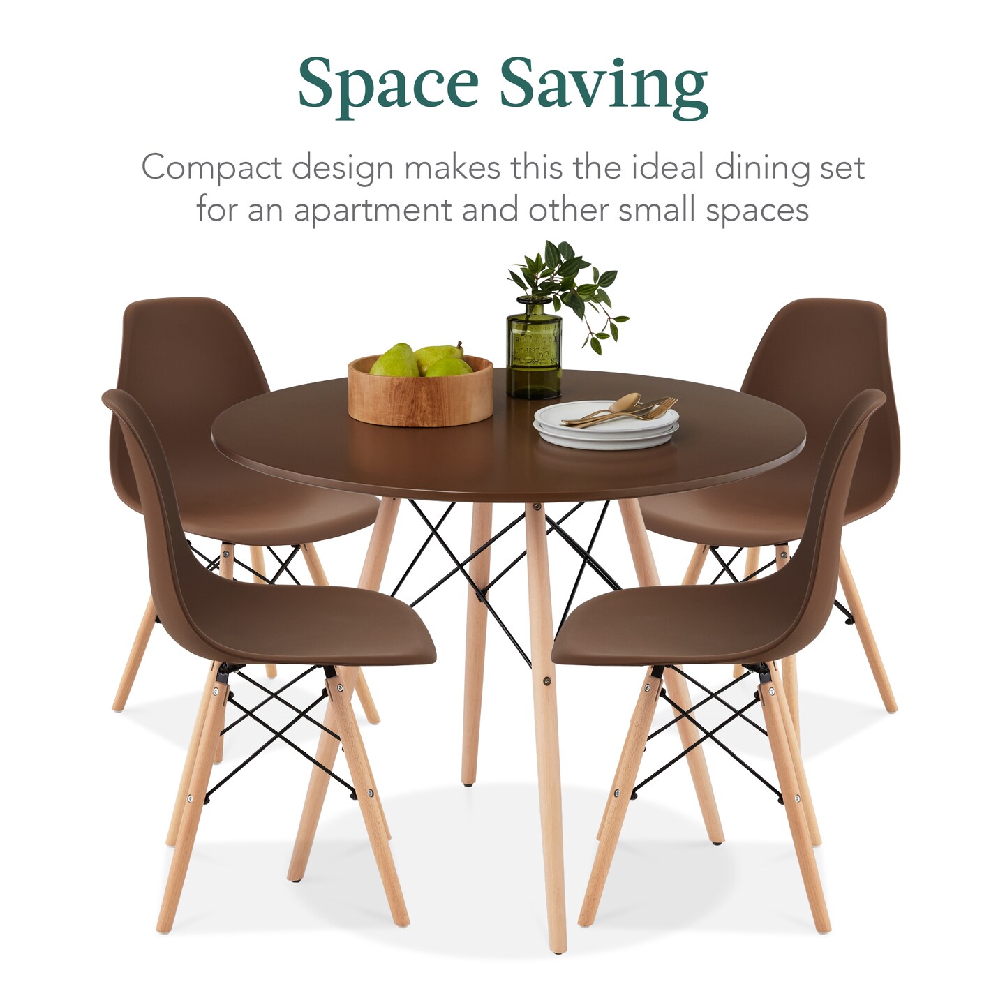 Best Choice Products 5-Piece Compact Mid-Century Modern Dining Set w/ 4 Chairs, Wooden Legs