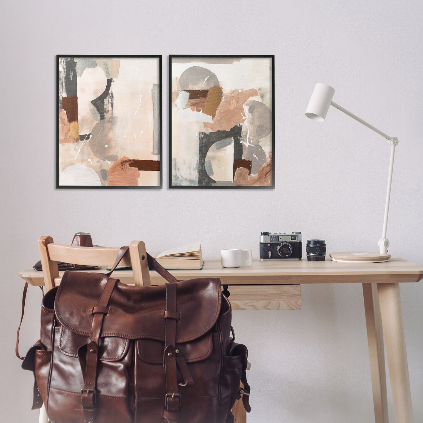 Stupell Industries Abstract Neutral Shapes Brown 2 pc Framed Giclee Wall Art Set Design by Victoria Barnes