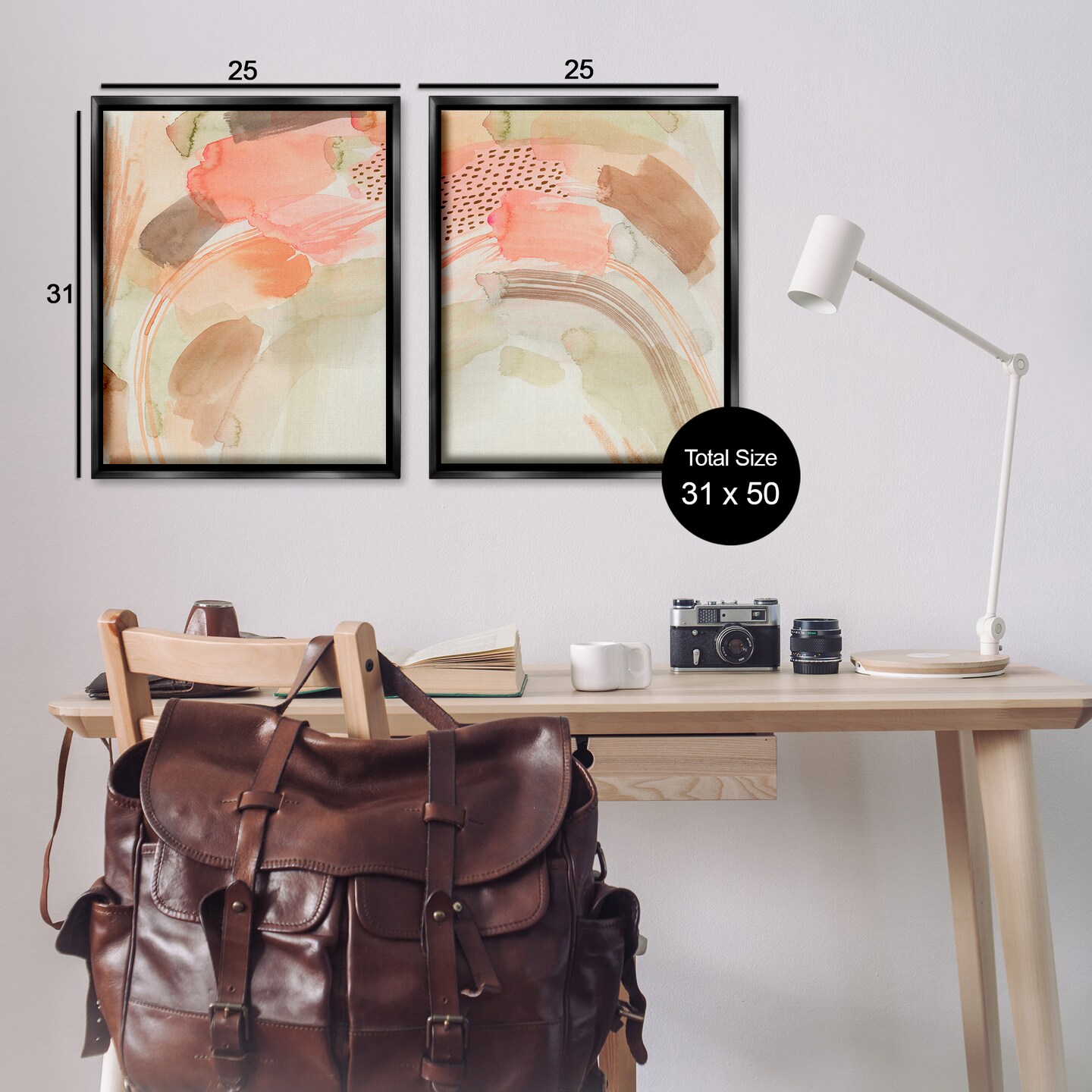 Stupell Industries Pink Peach Abstract Watercolor 2 pc Framed Floater Canvas Wall Art Set Design by Grace Popp