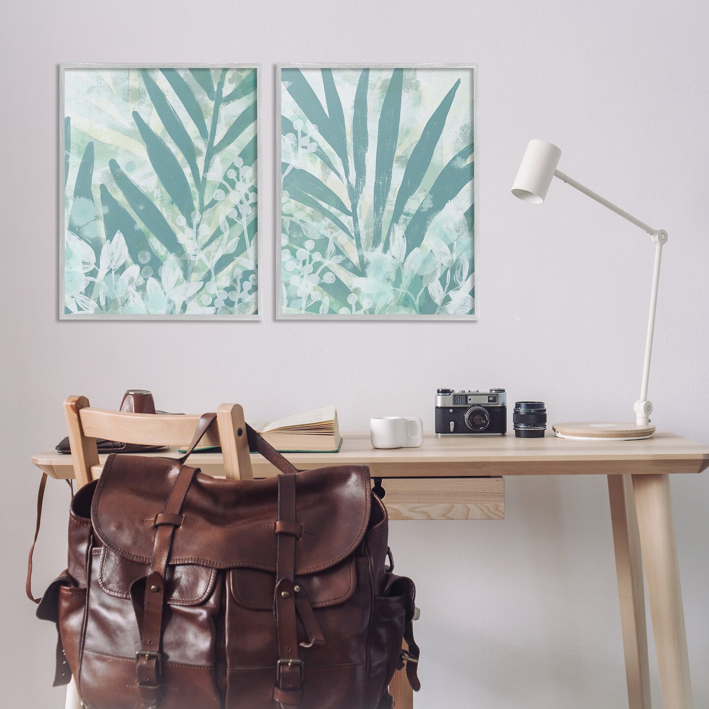 Stupell Industries Teal Palm Fronds 2 pc Framed Giclee Wall Art Set Design by June Erica Vess