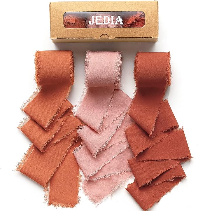 Fall Ribbon: 3 Rolls Terracotta Ribbon, 1.5&#x22; x 7 Yards Chiffon Silk Ribbon Set for Gift Wrapping, Wedding Invitations, Bouquet Wrap, Bridal Bouquets, Bouquets, DIY Crafts