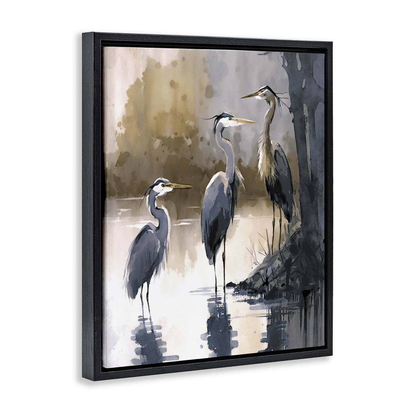 Stupell Industries Lake View Herons Framed Floater Canvas Wall Art