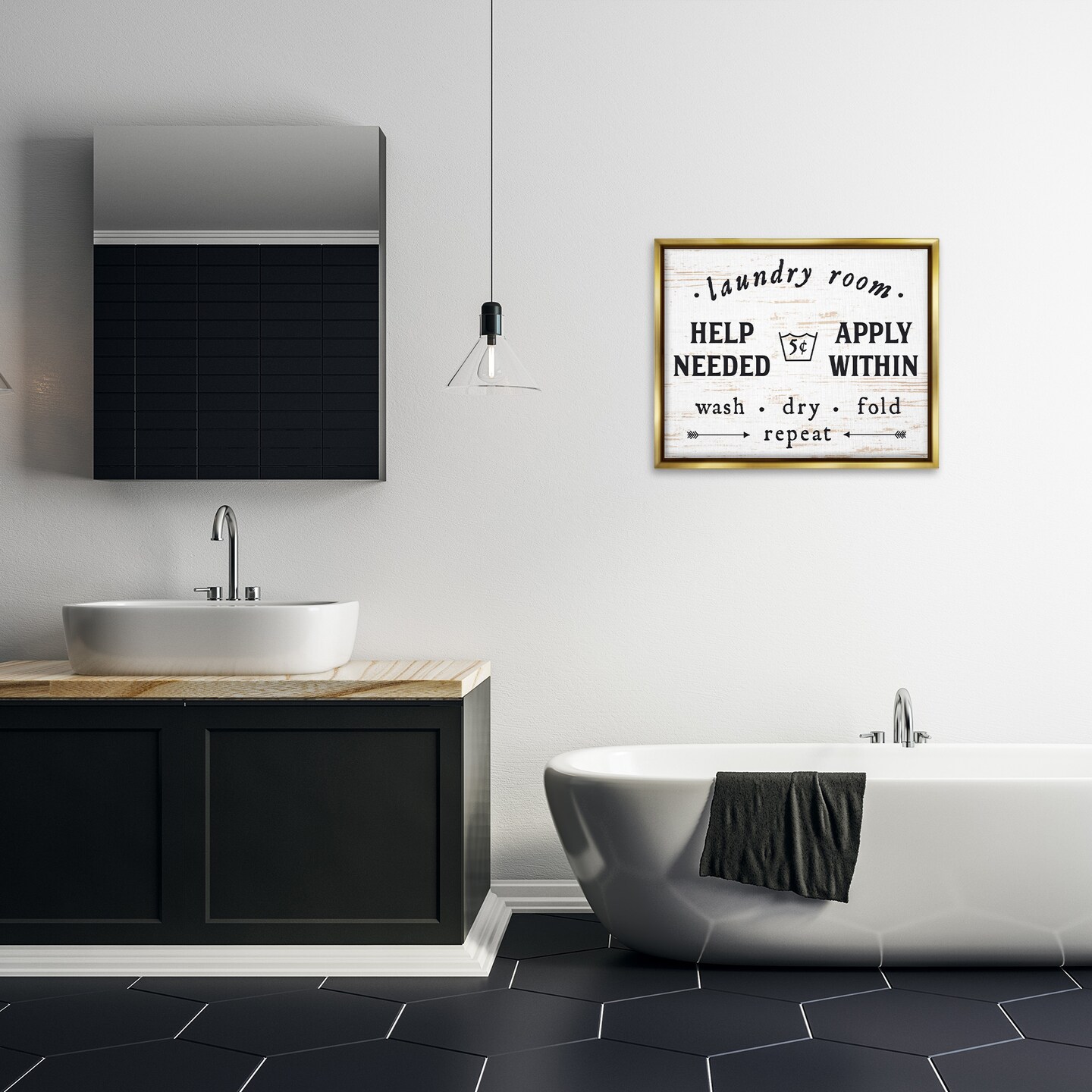 Stupell Industries Laundry Room Help Needed Framed Floater Canvas Wall Art