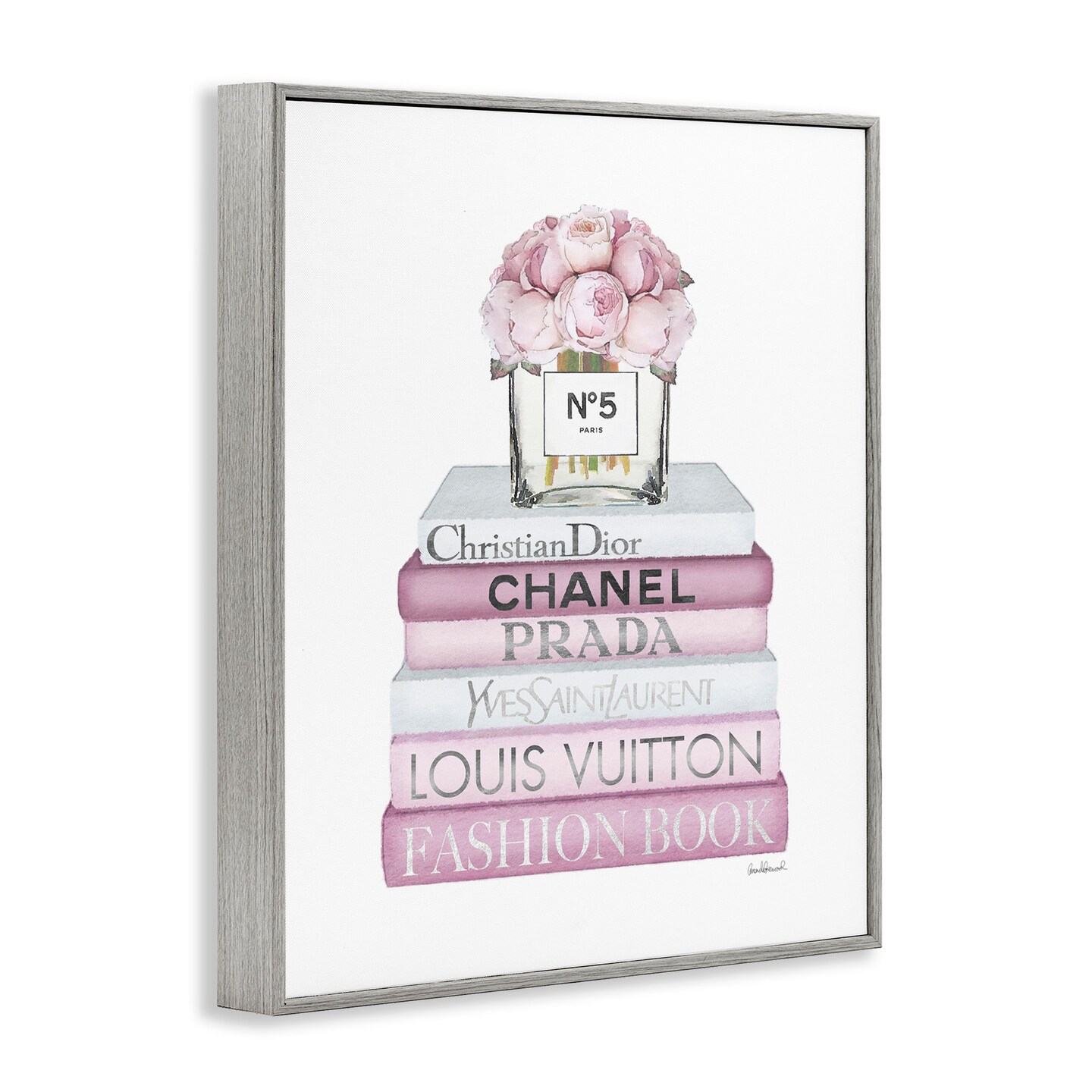 Stupell Industries Rose Bouquet & Designer Bookstack Framed Giclee Art