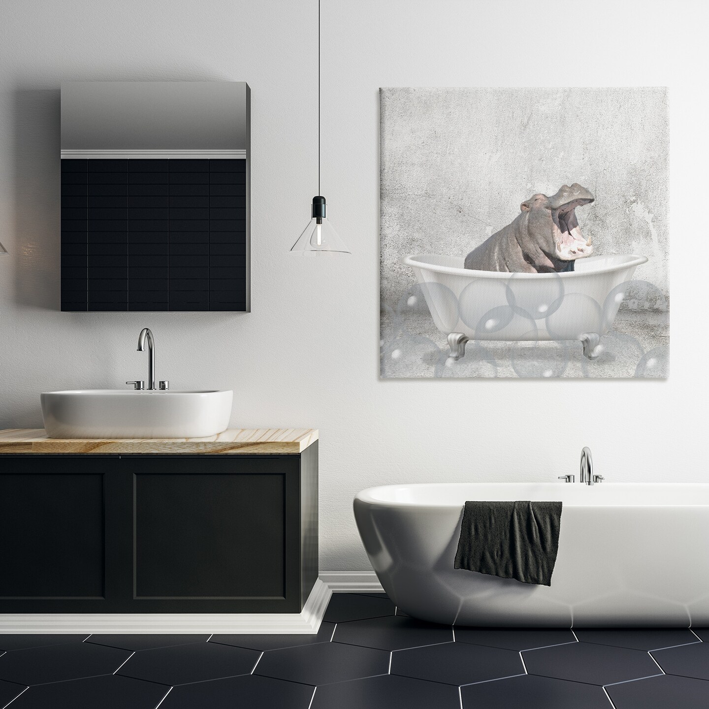Stupell Industries Baby Hippo Bath Time Canvas Wall Art