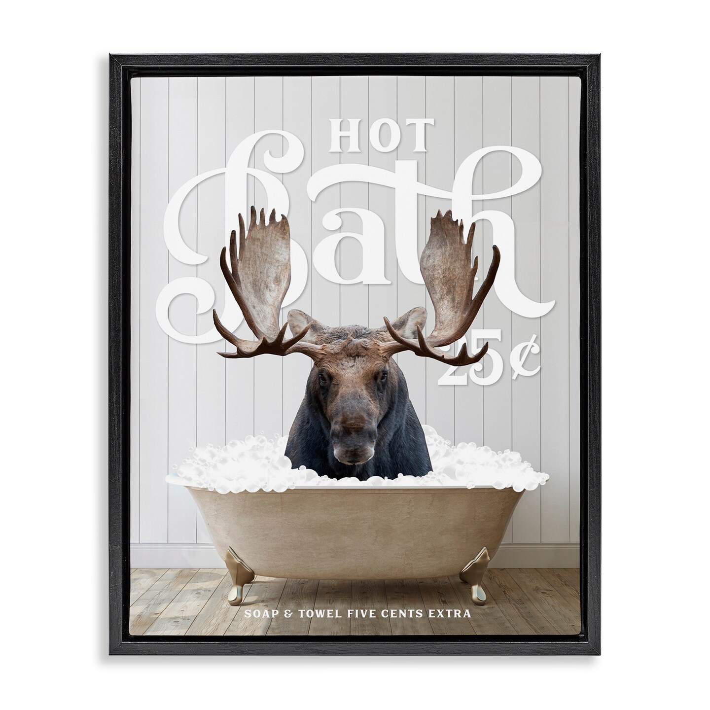 Stupell Industries Vintage Bathroom Moose Ad Framed Floater Canvas Wall Art