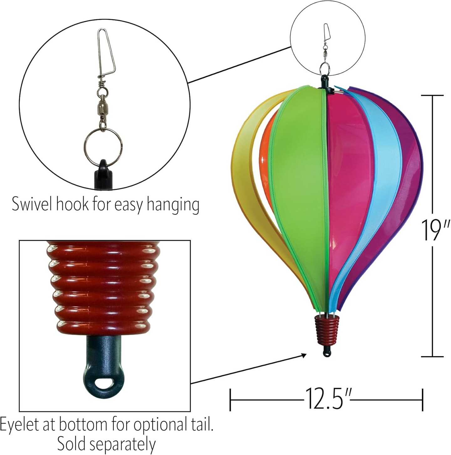 In the Breeze 0972 — Fiesta 6-Panel Fabric Hot Air Balloon — Colorful, Vibrant Hanging Outdoor Wind Spinner