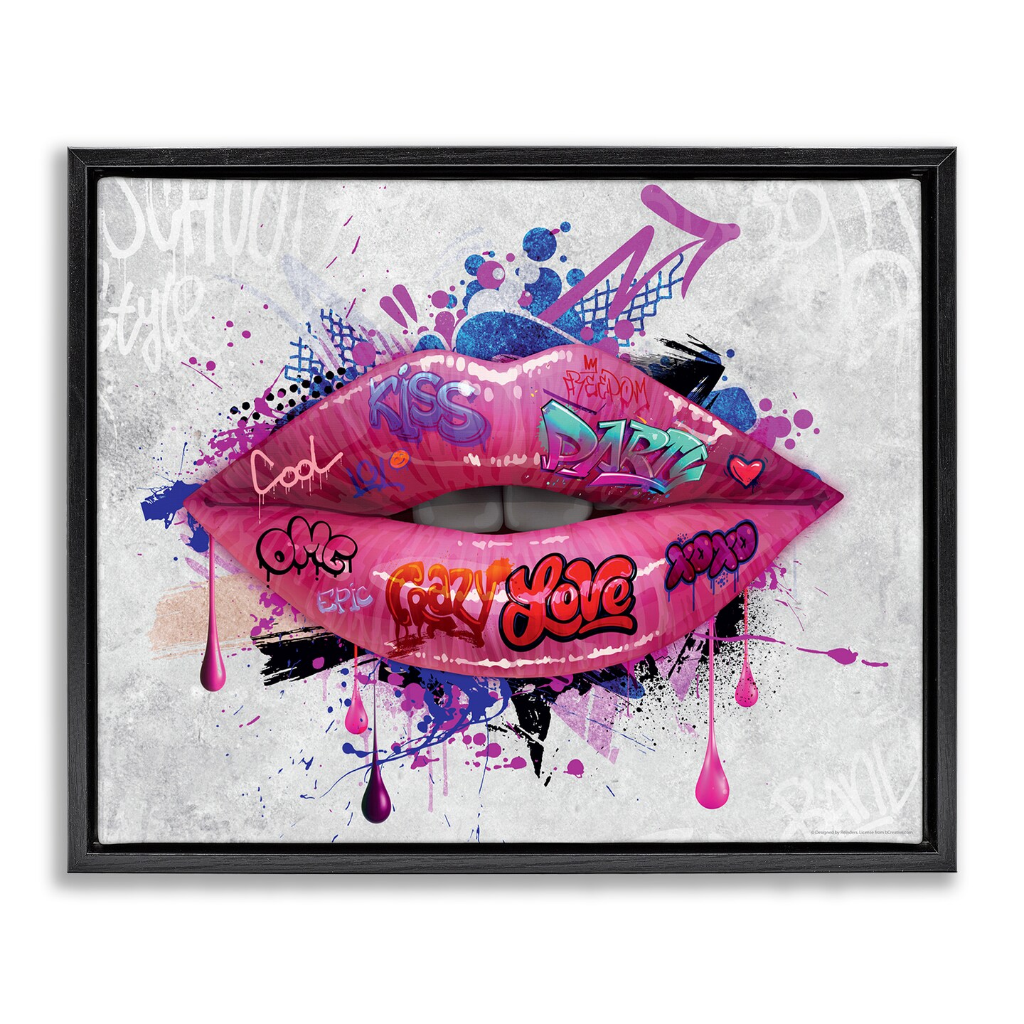 Stupell Industries Urban Graffiti Lips Framed Floater Canvas Wall Art Design by Reinders