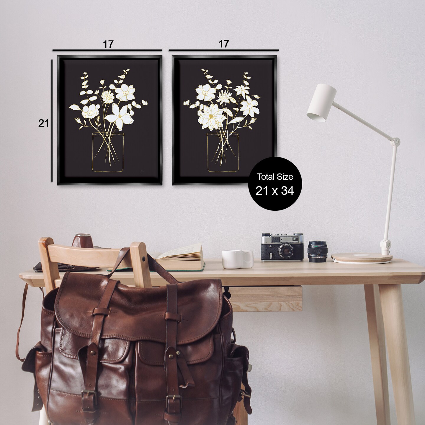 Stupell Industries Minimalist Flower Sketch in Jar 2 pc Framed Floater Canvas Wall Art Set Design by Nan